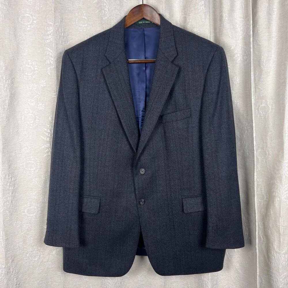 Lauren Ralph Lauren lambs wool blue chevron single-breasted blazer suit jacket